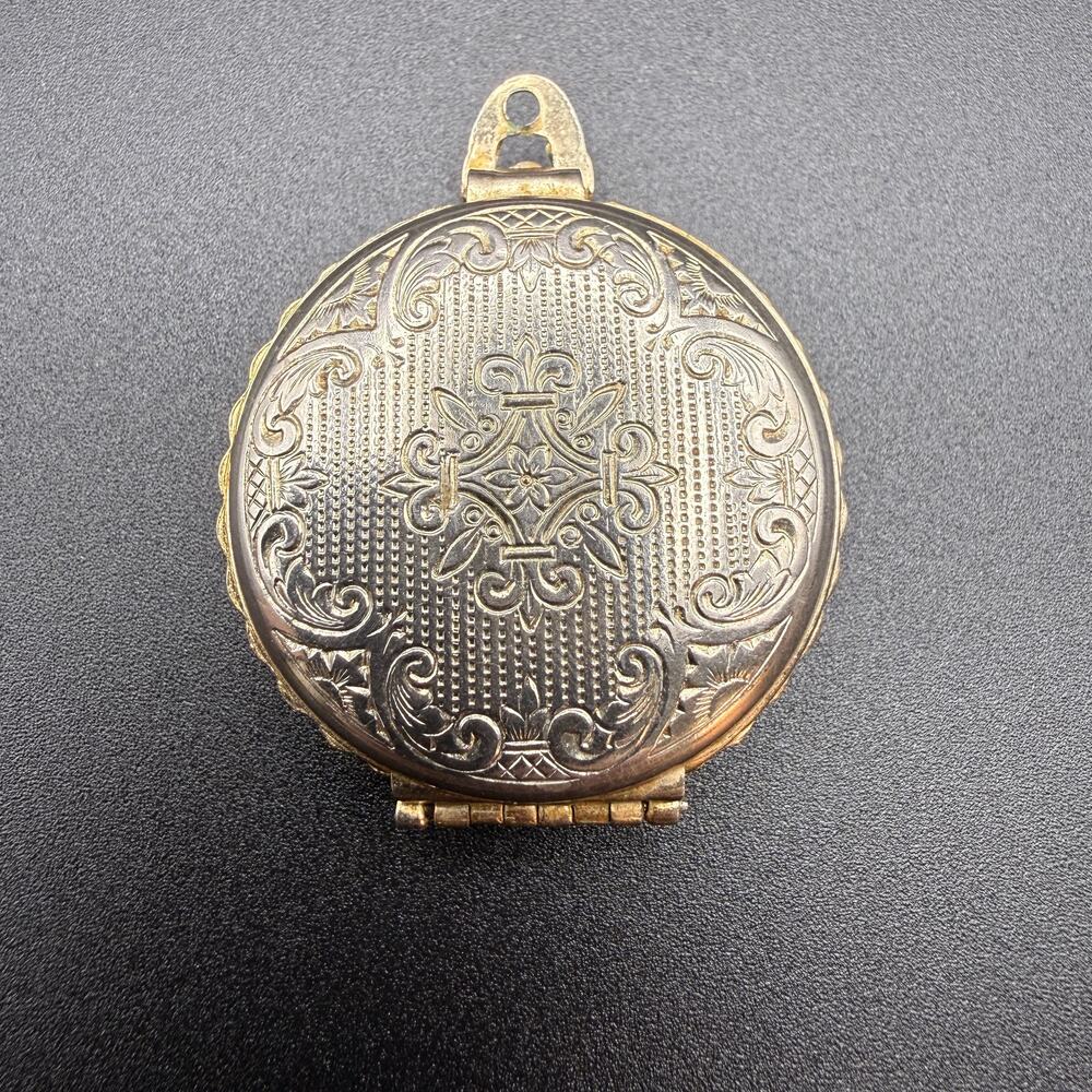 Vintage Coro Pegasus Double Photo Locket Pendant Floral Etched Silver Gold Tone